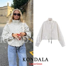 KONDALA Casual Polka Dot Women Suits Oversized Bomber Jackets Mini Shorts Fashion 2026 Spring Summer Y2K Girl Holiday Beach Set