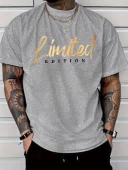 Men's Summer 100% Cotton Fashion Limited Edition Gold Letter Printed Casual Loose Round Neck Short Sleeve T-shirt Versatile Top