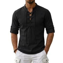 Men's Long Sleeved Linen T-Shirts Medieval Vintage Viking Top Cotton Shirts Men Halloween Costume Breathable Tops Yoga Shirts