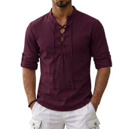 Men's Long Sleeved Linen T-Shirts Medieval Vintage Viking Top Cotton Shirts Men Halloween Costume Breathable Tops Yoga Shirts