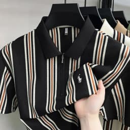 High end luxury brand short sleeve polo shirt summer new casual vacation striped design men's T-shirt Paul Pony embroidered top