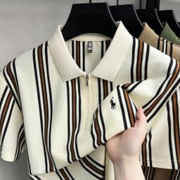 High end luxury brand short sleeve polo shirt summer new casual vacation striped design men's T-shirt Paul Pony embroidered top