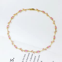14K Gold Plated Colorful Crystal Zircon Leaf Vine Necklace for Women Multicolor Gemstone Flower Necklace Fashion Jewelry Gift