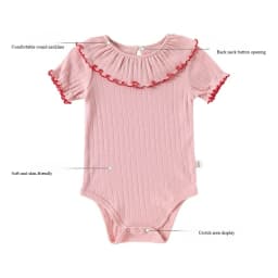 Baby Girls' Summer Triangular Bodysuit Pure Cotton Ruffled Collar Thin Infant Outfit Trendy Clothing for Baby Girls
