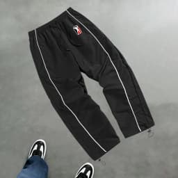 High Street Style Printed Color Blocked Drawstring Trousers Wide Leg Casual Pants Men's Trendy Straight Leg Athletic Sweatpants