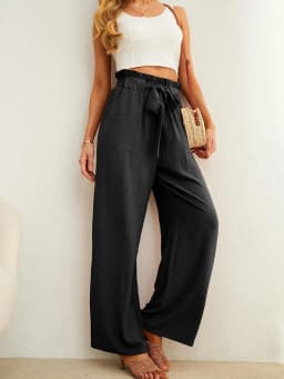 Women's High Waist Wide Leg Casual Pants with Pockets Adjustable Drawstring Loose Slimming Comfortable for Vacation