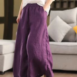 Plus Size Women's Casual Retro Elastic Waist Wide Leg Women's Clothing Cotton Linen Comfortable Office Lady