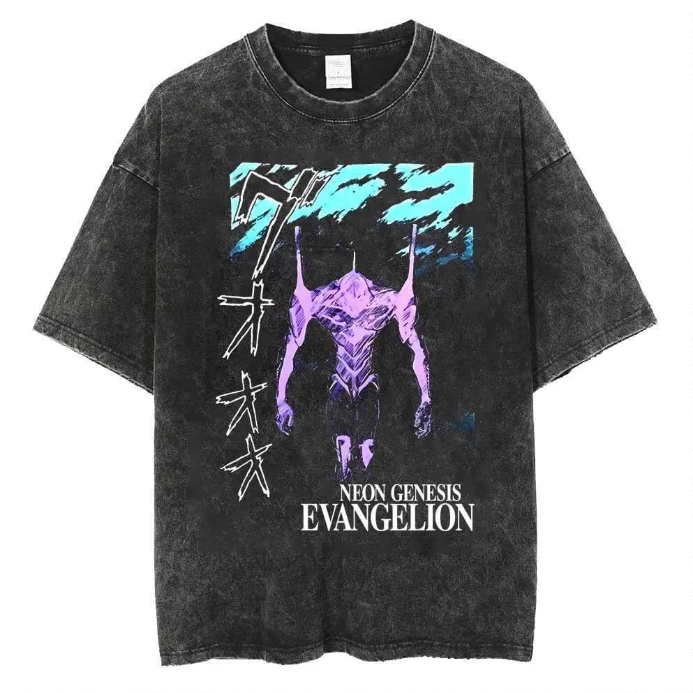 2026 Neon Genesis Evangelion Unit-01 Printed T-shirt Men's and Women's Washed T-shirt High Quality Vintage Cotton T-shirt Tops