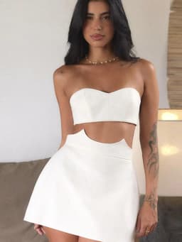 Women's Sexy Strapless Cut Out Two Piece Set Crop Top High Waist Cut A Line Mini Skirt Summer New Party Club Vacation Outfit