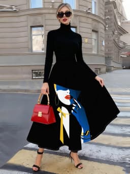 Retro Boho Art Portrait Print Midi Skirt for Women Elegant Fashion A Line High Waist Summer Casual Office Wear Trendy 2024