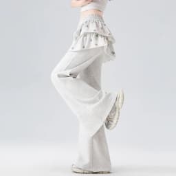 American Retro Sporty Style Faux Two-Piece Casual Sweatpants For Women Spring Summer Ruffled Slightly Flared Pants With Star