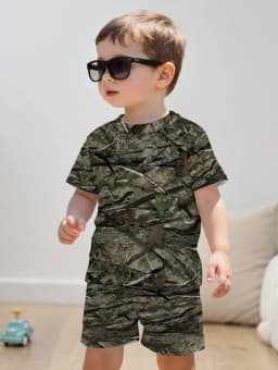 Camouflage Hunting Boys Set Forest Print Sport Short Sleeve Shorts 2-Piece Set Trip Tactical Training Oversize Top Kids Clothing