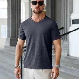 Premium Men's Business Casual V Neck T-Shirt Ice Silk Lightweight Breathable Summer Tops