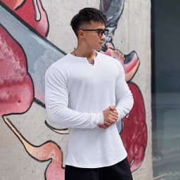 Men's Fashion Fitness Sports Long Sleeve T-Shirt Retro Outdoor Home V-Neck Spring Summer Gym Fitted Clothing