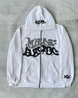 Men's Retro American Letter Zipper Printed Hooded Sweatshirt, Unisex Autumn and Winter Open Cardigan