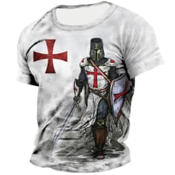 Men Summer T Shirt Knights Templar Warrior 3D Print Tee Casual Short Sleeve Crew Neck Top Fashion Vintage Street Wear