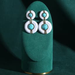 Vintage White Turquoise Earring Round Drop Rhinestone Antique Gold Color High Quality Woman Luxury Designer Jewelry Accessories