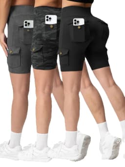 1/3PCS Summer Peach Butt Fitness Shorts Women's Exercise Cargo Air Dry Pocket Yoga Tight Five-Quarter Pants