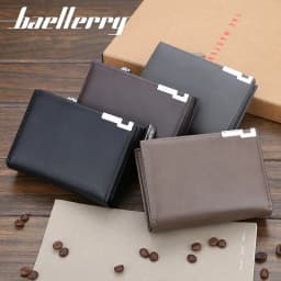 Baellerry Men's Slim Short Wallet with Card Clips Zipper Closure Multi-Card Slots PU Leather Large Capacity for Daily Use