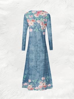 Spring Autumn casual style Floral Pattern On Denim Blue Dress women's dress