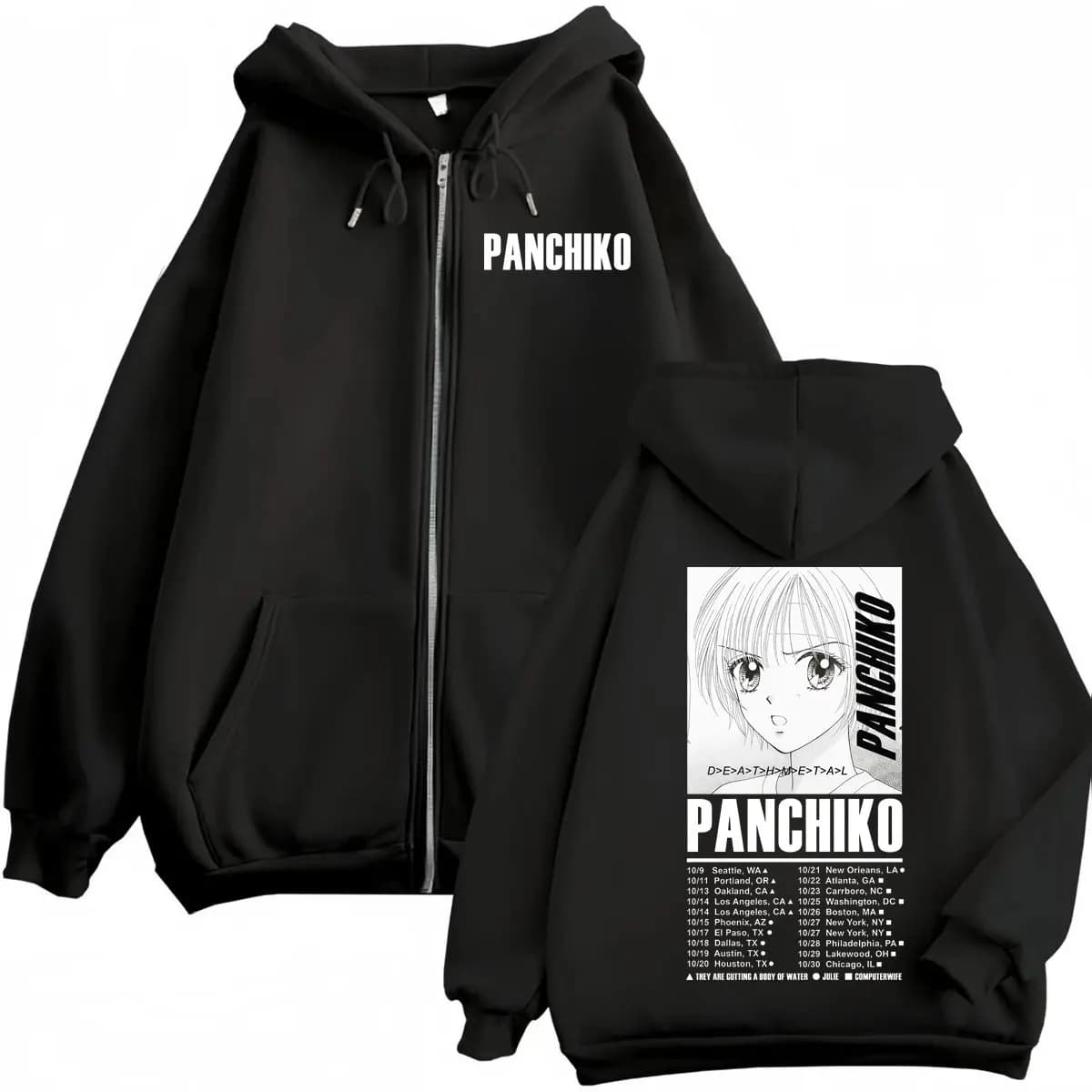 Panchiko DEATHMETAL Album Poster Print Zipper Hoodie Fashion Rock Zip Up Hooded Sweatshirts Men Women Casual Oversized Pullovers
