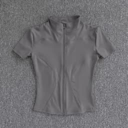 KIDCRKJ Slim Sports Women Yoga Coat Short Sleeve Zipper Tops Female Cycling Running Outfit Clothes Summer Sport Jacket