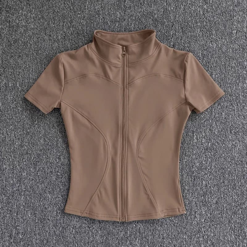KIDCRKJ Slim Sports Women Yoga Coat Short Sleeve Zipper Tops Female Cycling Running Outfit Clothes Summer Sport Jacket