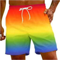 Men's Sweat Absorbing and Breathable Beach Shorts, Suitable for Rainbow Colored Men's Swimming Pants, Popular