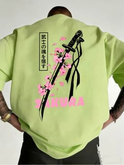 Japanese Katana Sakura Printed Cotton T-Shirts Mens Summer O-Neck Short Sleeve T Shirt Soft Oversized Tops Basic Male Clothes