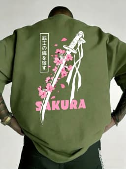 Japanese Katana Sakura Printed Cotton T-Shirts Mens Summer O-Neck Short Sleeve T Shirt Soft Oversized Tops Basic Male Clothes