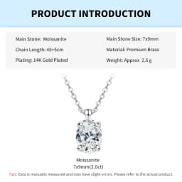 Rrjzz Oval Cut 7x9mm D Color Moissanite Necklace for Women 2CT Solitaire Lab Imitation Diamond Charm Necklaces Jewelry Gifts