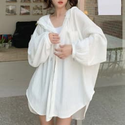 Thin Drawstring Hooded Shirt Simple Ice Silk Long Sleeved Hooded Loose Clothing Sun Protection Tops Holiday