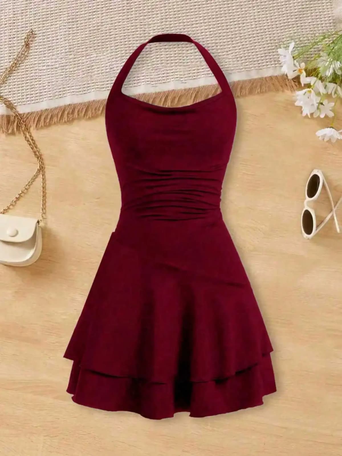 2026 girls' fashionable dress with waist cinching and slimming effect, backless cross tie dress, children's clothing 1