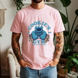 2026 Summer 100% Cotton Cookie’s Gym Graphic Oversized Tee Cookie Monster 1966 Retro Funny Cartoon Themed Short Sleeve
