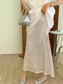 Shiny Sequin Fish Tail Skirt Women's High Waist Mid-Length Slimming A-Line Wraparound Skirt Elegant Trendy Half Body Skirt
