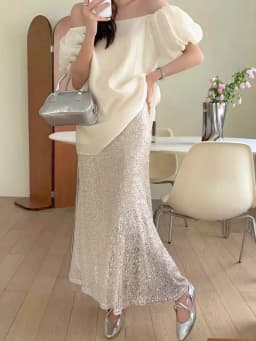 Shiny Sequin Fish Tail Skirt Women's High Waist Mid-Length Slimming A-Line Wraparound Skirt Elegant Trendy Half Body Skirt