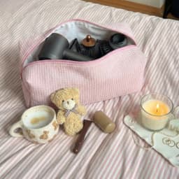 Simple Cotton Added Makeup Bag with Zipper Portable Storage Pouch Lightweight Large Capacity Hair Styling Tool Organizer Travel
