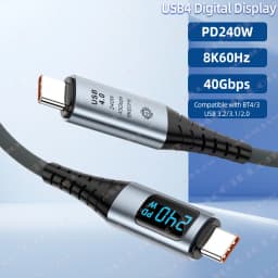 USB 4.0 Type C to Type C Cable 8K HD 40Gbps 240W Fast Charge with Digital Display For Thunderbolt 4 for Phone Tablet USB C Cable