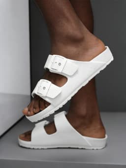 Summer Men's Casual Simple Solid Color Eva One-Piece Adjustable Buckle Double-Strap Plastic Slip-On Flat Adjustable Beach Sandals Suitable for Home and Outdoor Use