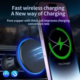 Auto Fast Magnetic Wireless Charger LED Air Outlet Phone Holder For iPhone 17 16 15 14 13 12 Pro Max Car Quick Charging Station