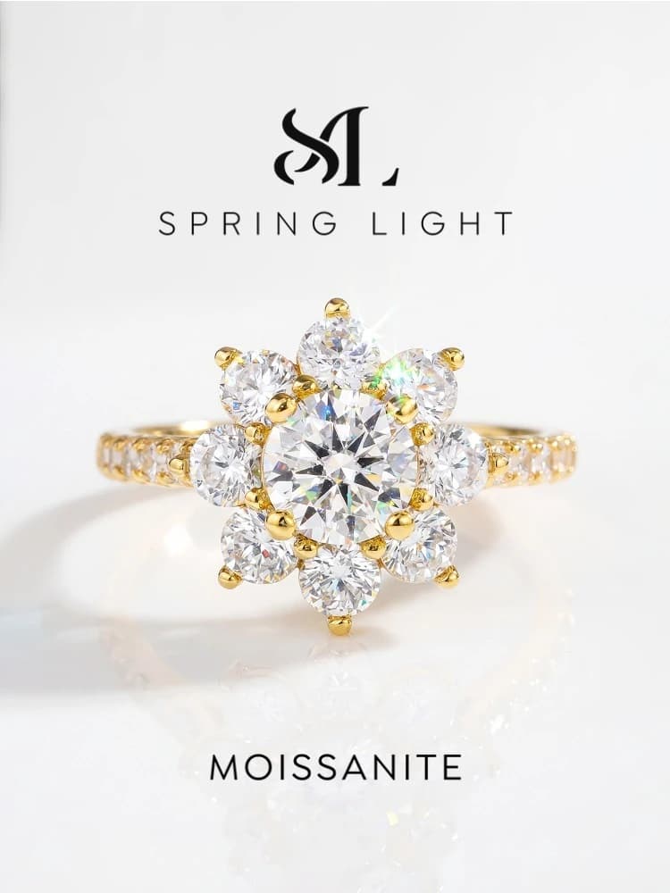Sparkling 1 Carat Moissanite Diamond Sun Flower Engagement Rings For Women Gift Wedding High Quality Luxury Jewelry