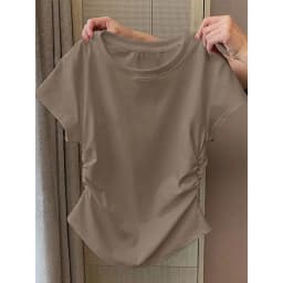 Y2K T Shirt Women Waist Gathered Slim Fit Short Sleeve Solid Color Summer Casual Streetwear Korean Fashion Vintage Women Clothes