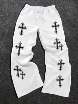 2026 Summer Kids Quick Dry Loose Pants Grey Black Gothic Cross Print Drawstring Elastic Waist Fashion Casual Streetwear Trousers
