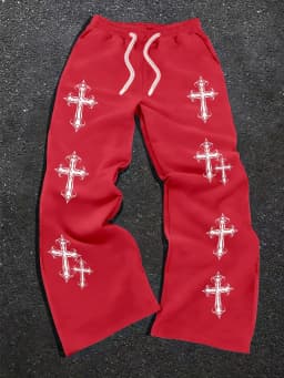 2026 Summer Kids Quick Dry Loose Pants Grey Black Gothic Cross Print Drawstring Elastic Waist Fashion Casual Streetwear Trousers