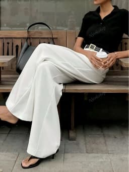 2026 New Arrival White High Waist Wide Leg Pants for Women Elegant Office Lady Straight Trousers Casual Pants (No Belt Included)