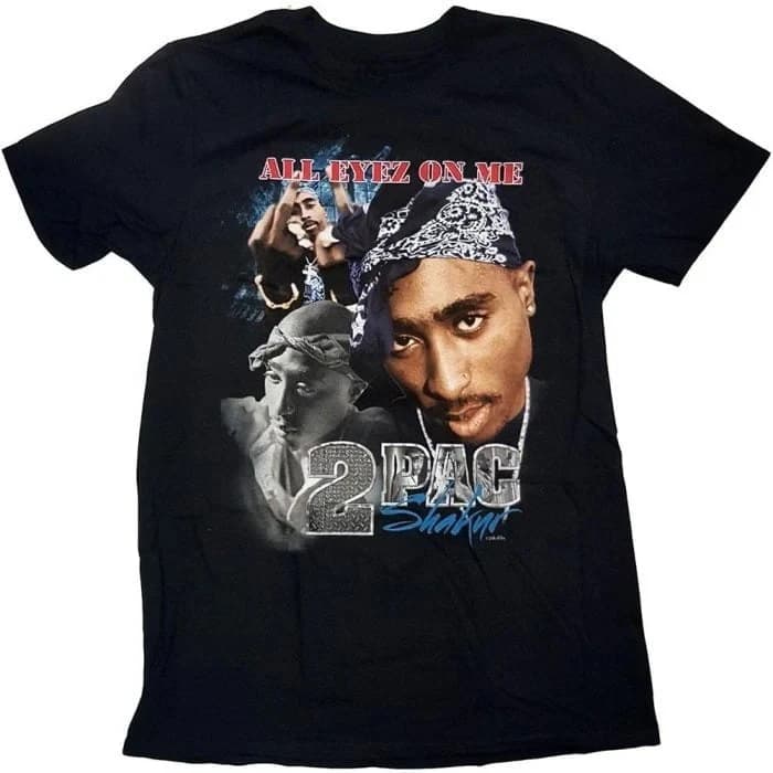 2Pac All Eyez on Me Graphic T-Shirt for Men Women, 100% Cotton Vintage Hip Hop Print Tee, Crew Neck Short Sleeve Unisex Str