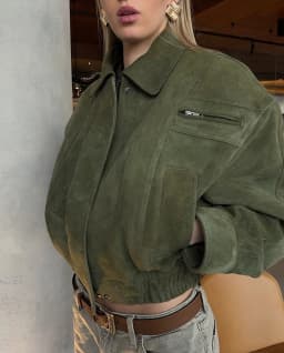 Women's Camel Suede Cropped Jacket Vintage Lapel Collar Long Sleeve Zipper Up Bomber Jackets 2026 Lady Casual Streetwear