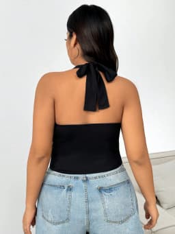 Plus Size Women's Halter Neck Deep V Crop Top Sleeveless Backless Top