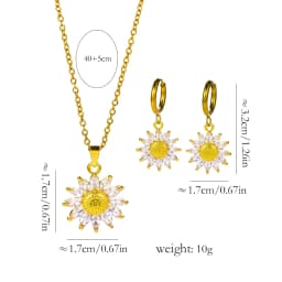 Sweet Sexy Zircon Crystal Sunflower Necklace Earrings For Women Luxury 18K Gold Plated Female Stainless Steel Jewelry Set Female