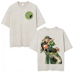 Anime Jojo Bizarre Adventure STEEL BALL RUN Manga Vintage Acid Washed T Shirt Men Women Casual Short Sleeves T-shirt Streetwear